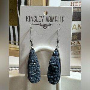 New Kingsley Armelle Blue Denim Quartz Drop Earrings Silver Ion Plated